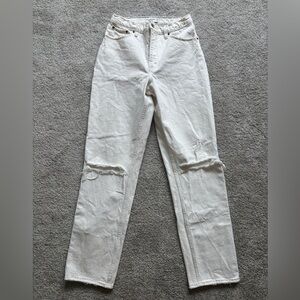 A&F Off White 90s Straight Ultra High Rise Distressed Curve Love Jeans (6L)